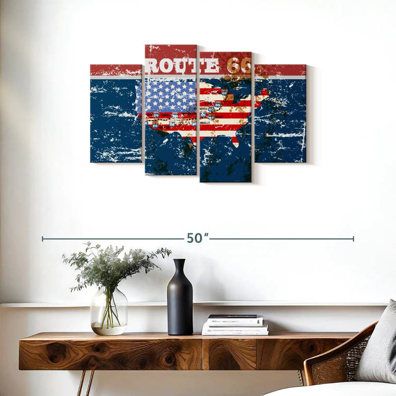 Drapeau américain Aliaz Route 66 - grunge, H 22 po x l 36 po