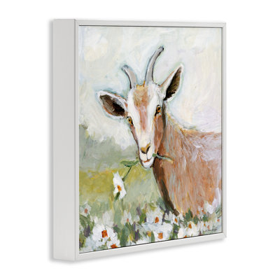 Pastoral Goat & Daisy Framed Giclee Art, design by Susan Winget