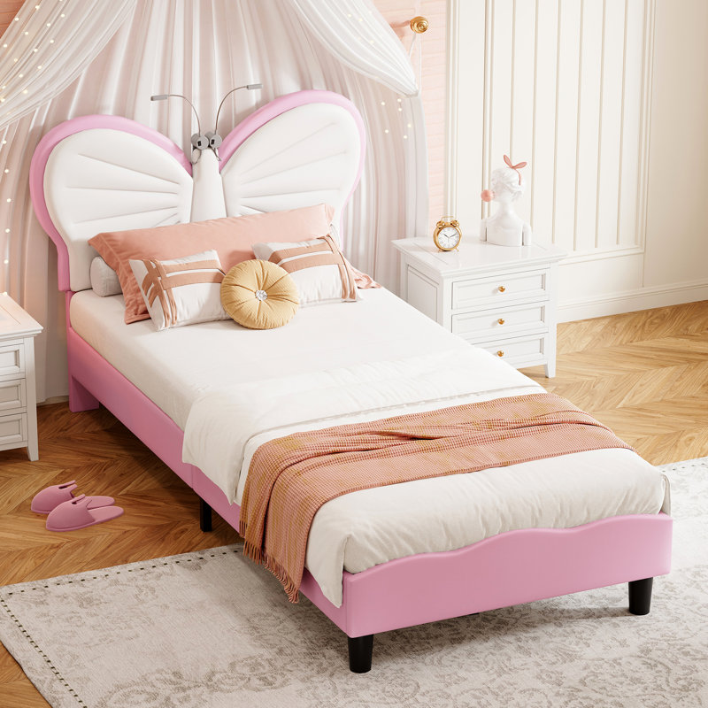 Upholstered Bed, European Single (90 x 200 cm), Pink