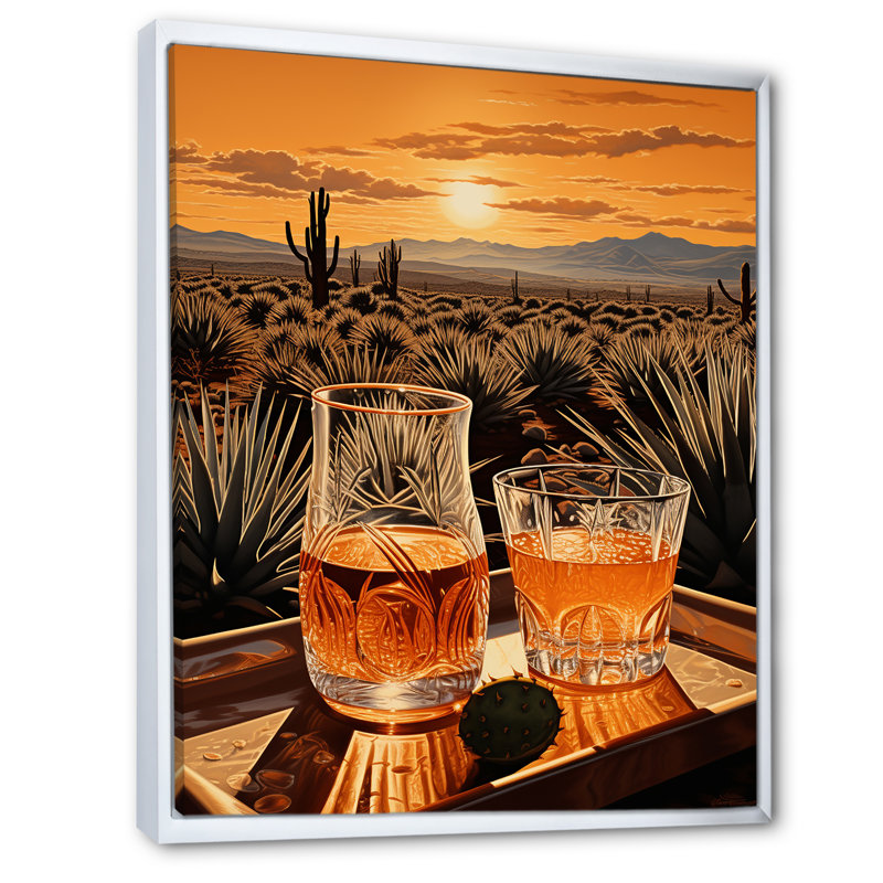 «Tequila Sunrise» de Grisborne, Cadre flottant blanc, H 44 po x l 34 po x P 1,5 po