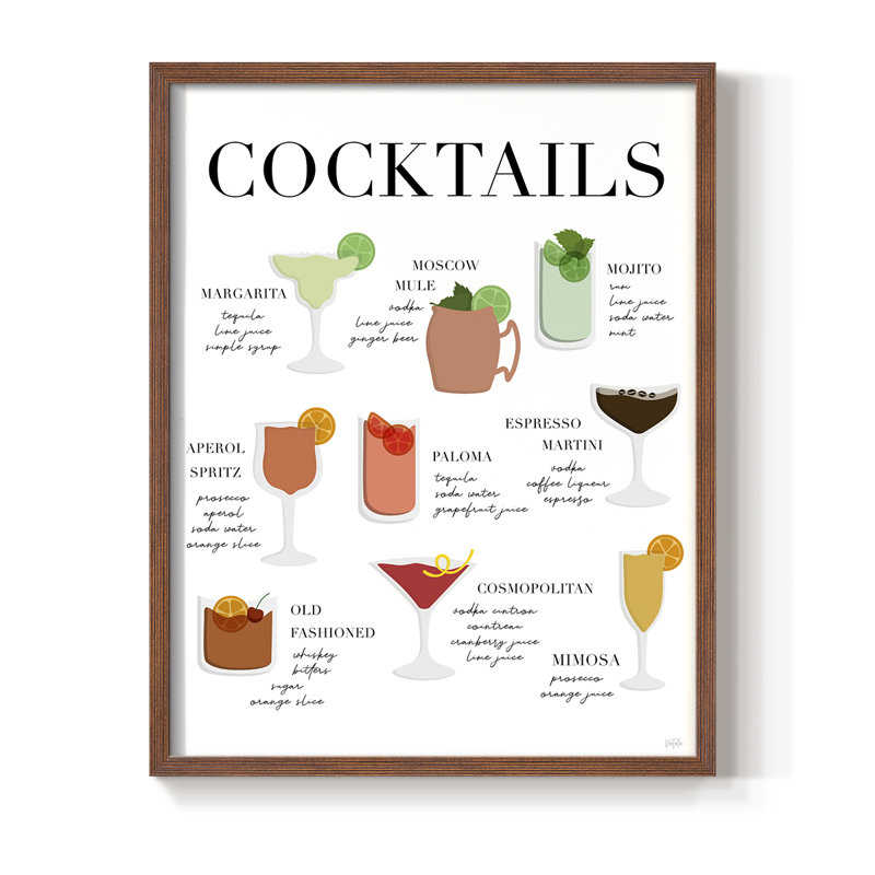 Impression de tableau de cocktail - bois massif, Noyer, H 11 po x l 9 po