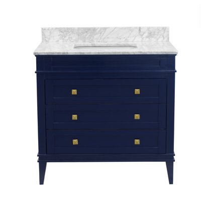 Frankfurt 36" Single Bathroom Vanity with Royal Blue Cabinet and Carrara Marble Countertop