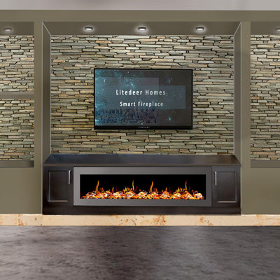 Litedeer Homes Gloria II 58" W Electric Fireplace - Acrylic Crushed Ice Rocks