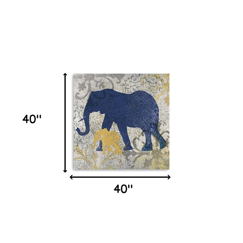 Éléphant exotique bleu et doré, impression sans cadre