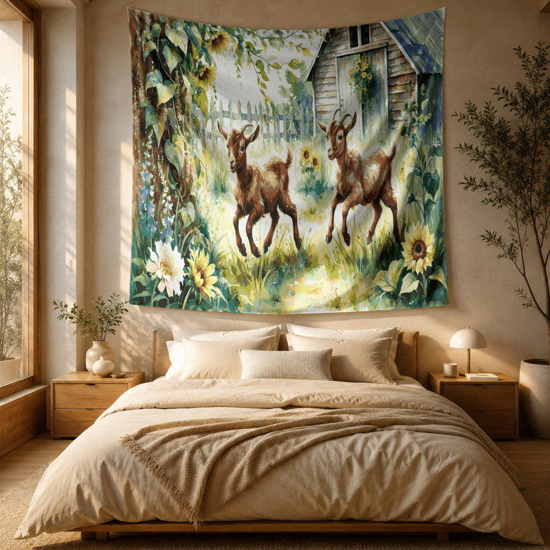 Tapisserie murale Farm Baby Goats, 88 po x 104 po