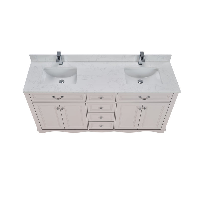 72" Solid Wood Sink Vanity  With 1' Artificial Stone Top, Dreamy White