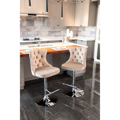 Velours réglable, kaki, dossier rembourré moderne et confortable pour îlot de cuisine (de 2 avec siège de 25 à 33 pouces de hauteur, rembourré, base, pub à domicile (kaki, deux accessoires)