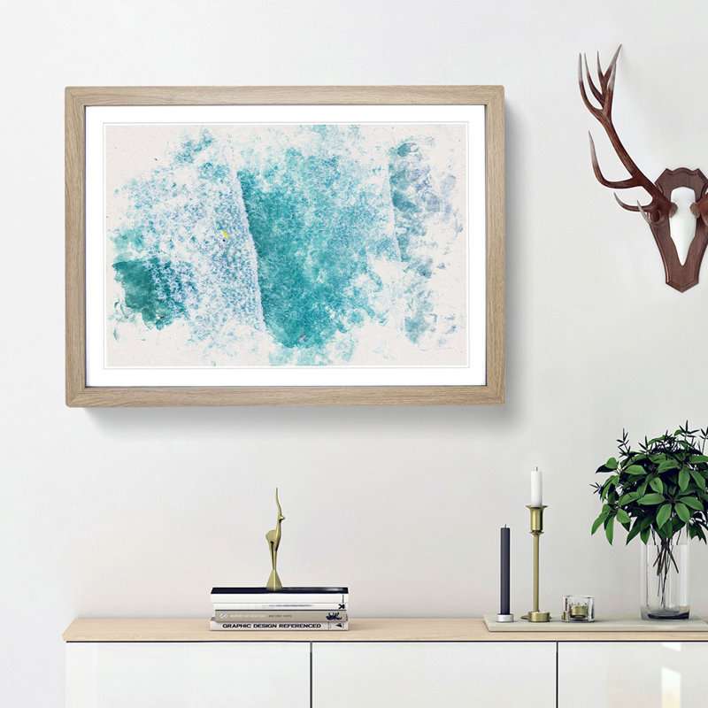 Surfers in Vazon Guernsey - Picture Frame Graphic Art Print, Oak Framed, 45cm H x 63cm W x 2cm D