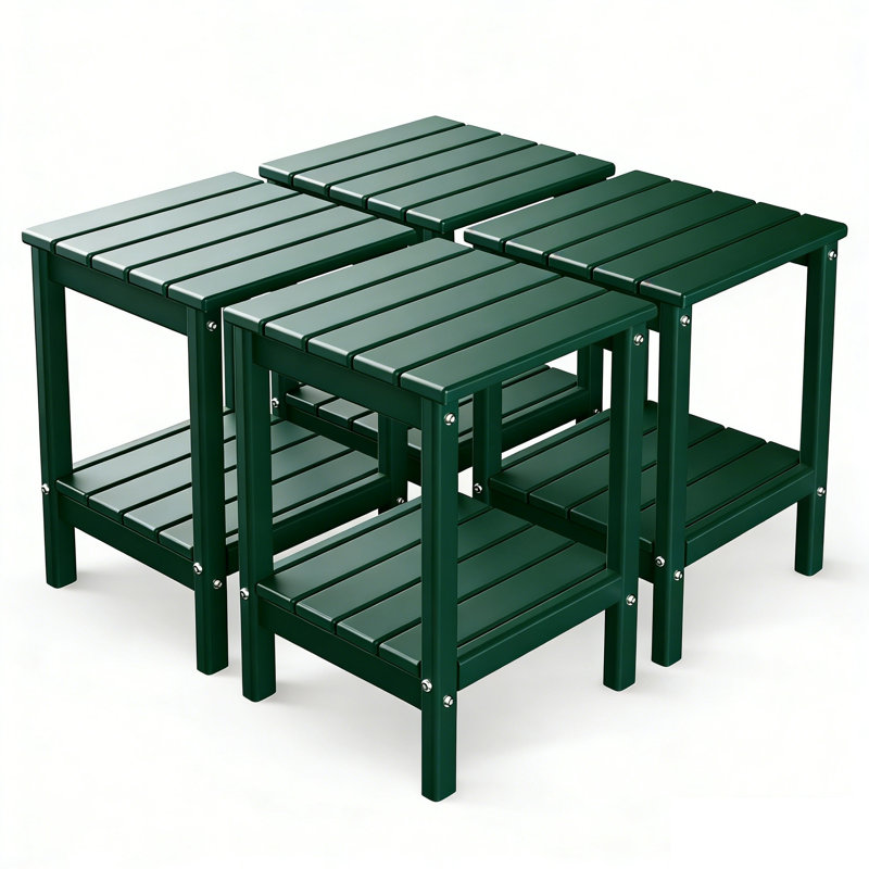 Ensemble de 4 tables d'appoint pour l'extérieur en PEHD 14 * 13 po à 2 niveaux, Vert