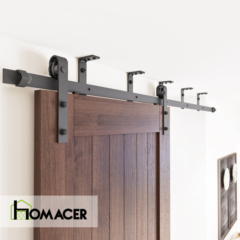Ceiling Mount Black Rustic Classic Design Non-Bypass Single Track One Door Hardware Kit (Door Not Included), 48 in