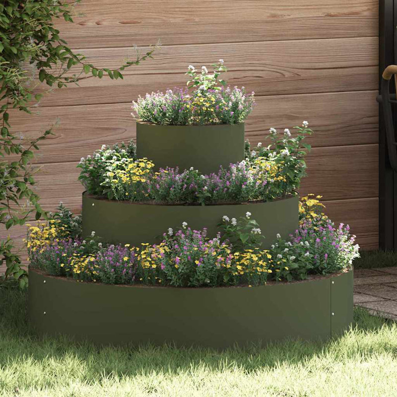 Garden Planter Anthracite 20 Cm Steel, 20cmH x 90cmW x 90cmD, Olive Green
