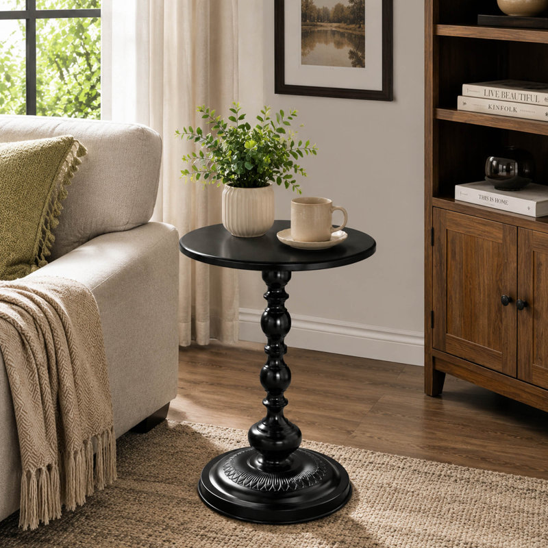 Petite table d'appoint ronde en métal avec base piédestal