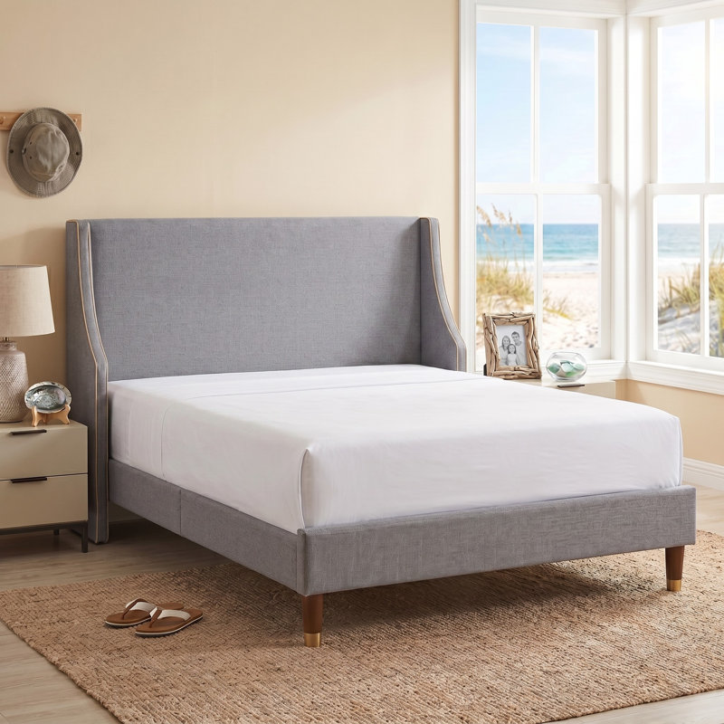 Melaya Wingback Upholstered Platform Bed Frame, Full, Dark Gray