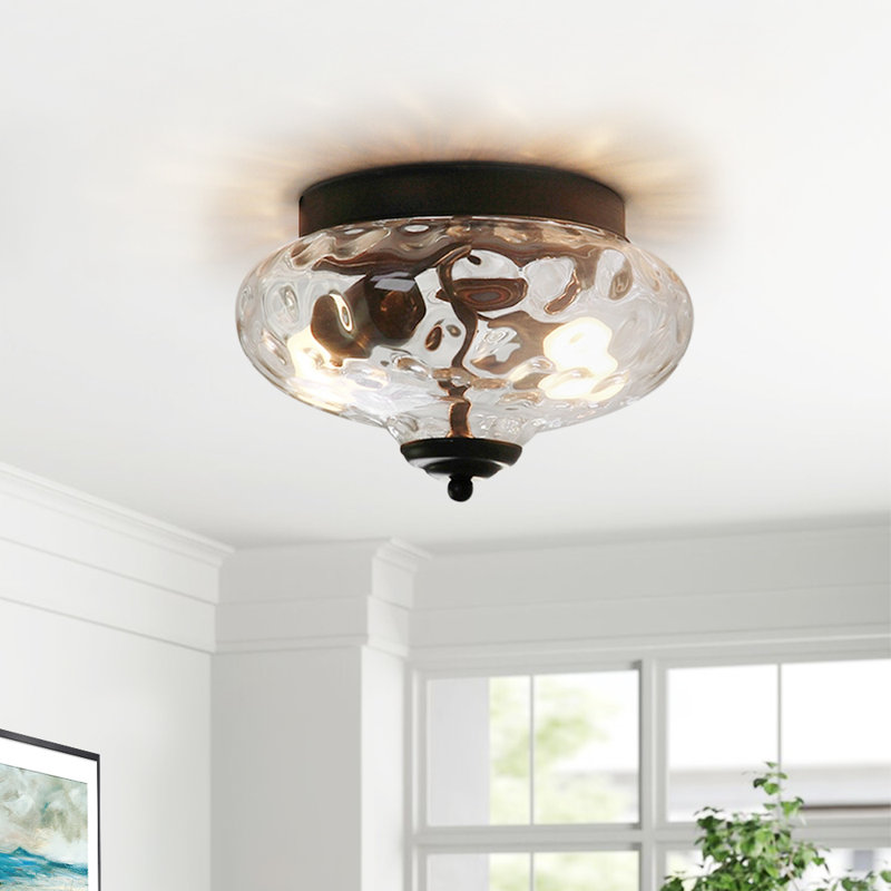 Ayame 2-Light Hammered Glass Flush Mount Pendant Ceiling Light, Black