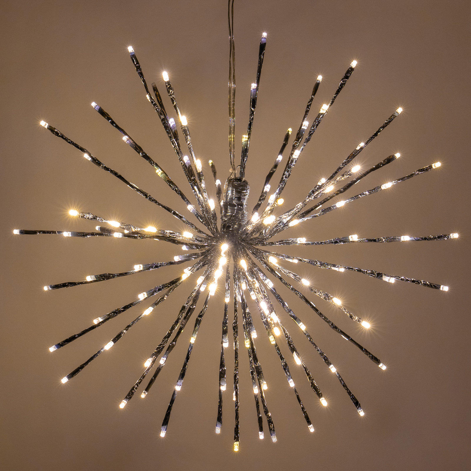 LED Twinkle Light Indoor/Outdoor Starburst Lighted Branch, 18", Silver/Warm White