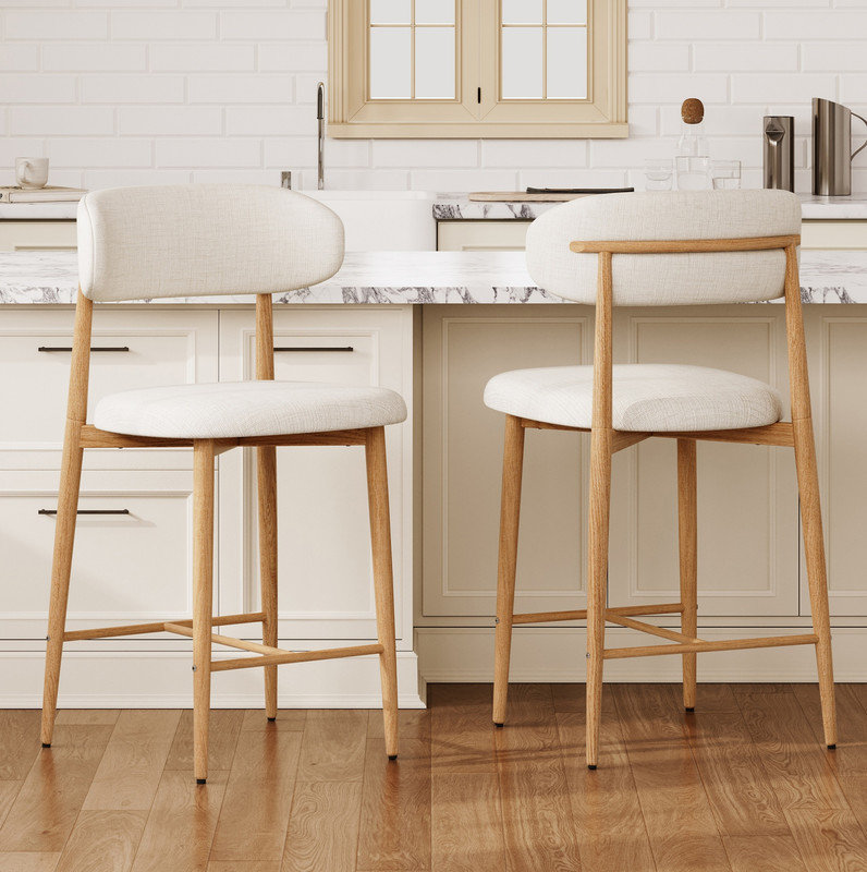Ensemble de 2 tabourets de bar à hauteur de comptoir, tabourets de bar rembourrés avec pieds en métal pour îlot de cuisine, beige