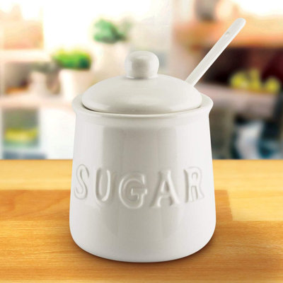 16 oz Ceramic Sugar Jar & Spoon Set - White