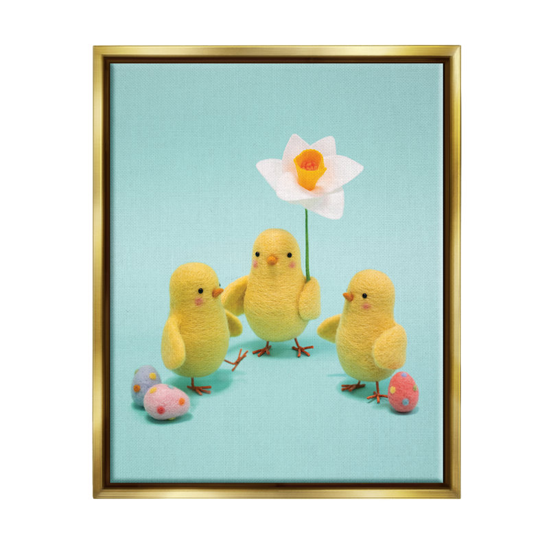 " Spring Chicks Floral Easter Eggs " by Lemon & Sugar, 25" W x 31" H x 1.7" D, Metallic Gold Floater Frame