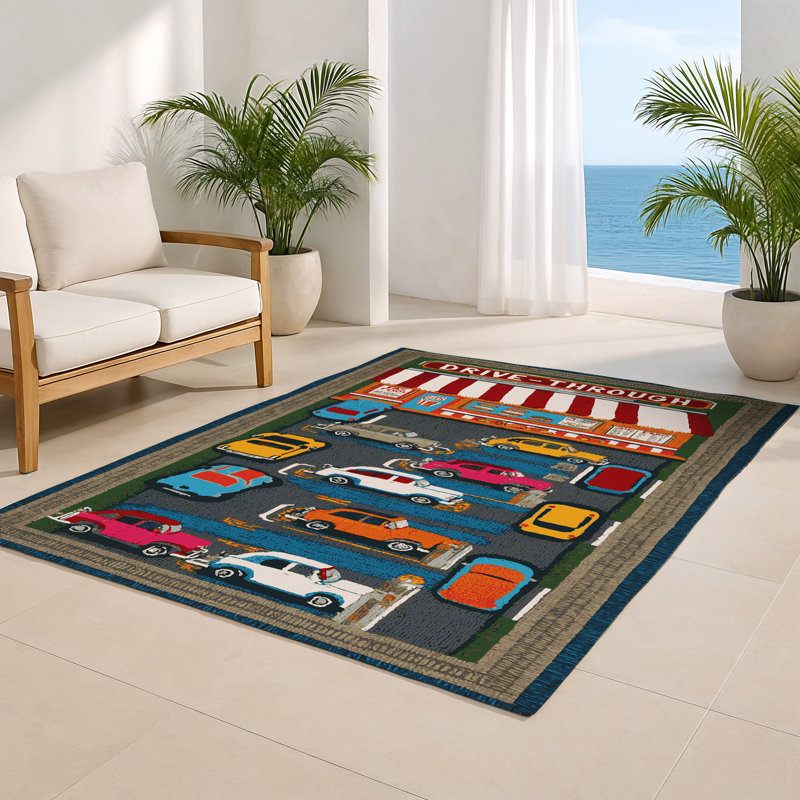 Transportation Black Indoor and Outdoor Area Rug, Rectangle 2' x 3'