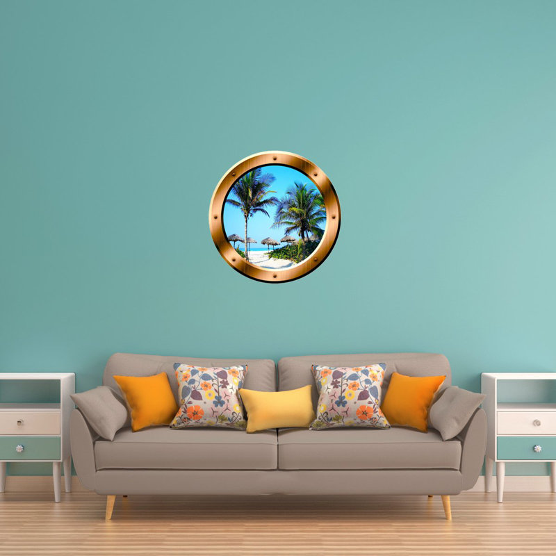 Décalcomanie murale scènes de hublot palm trees, H 14 po x l 14 po x P 0,01 po, Bronze