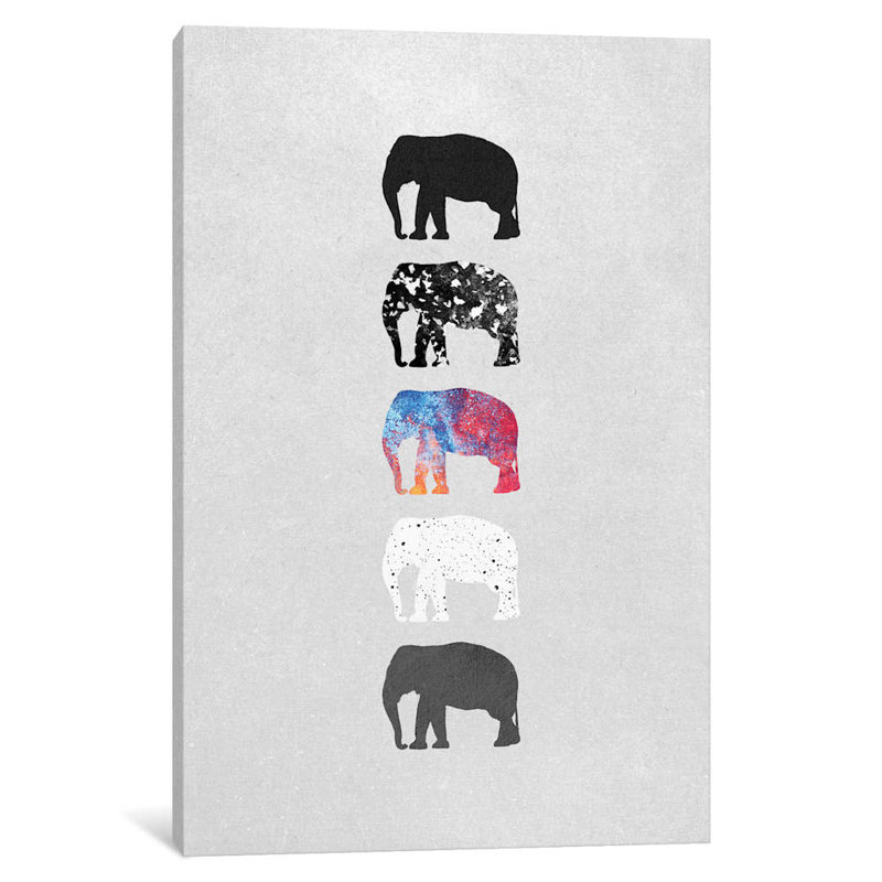 Five Elephants by Elisabeth Fredriksson - Print on Canvas, 101.6 cm H x 66.04 cm W x 3.175 cm D, Wrapped Canvas