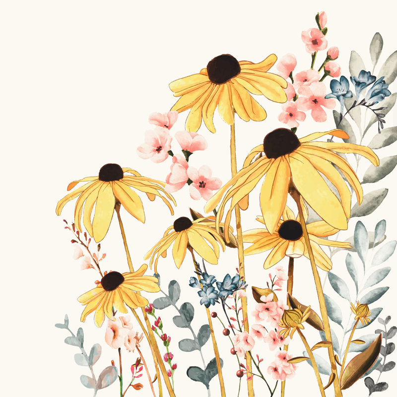 «Summer Flowers I» par Nadja 1 - Impression sur toile tendue, H 36 po x l 36 po, Non, Cadre flottant noir
