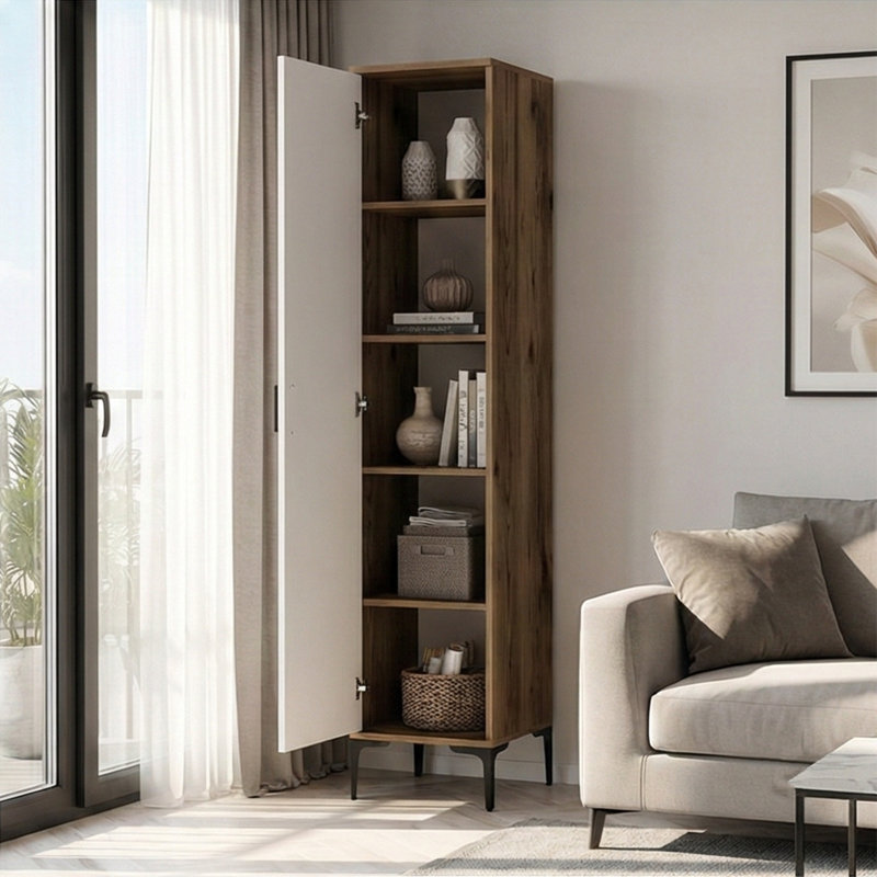 6.6 Ft. Tall Patterned Bathroom Cabinet, Walnut White