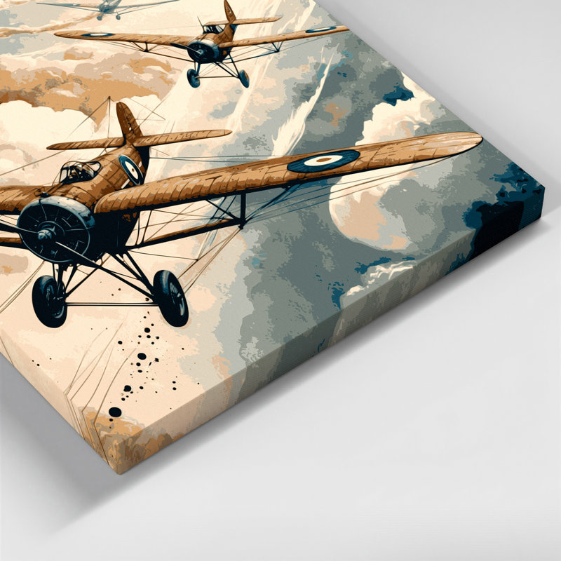 "Transport Biplane", art mural sur toile beige, H 12 po x l 12 po