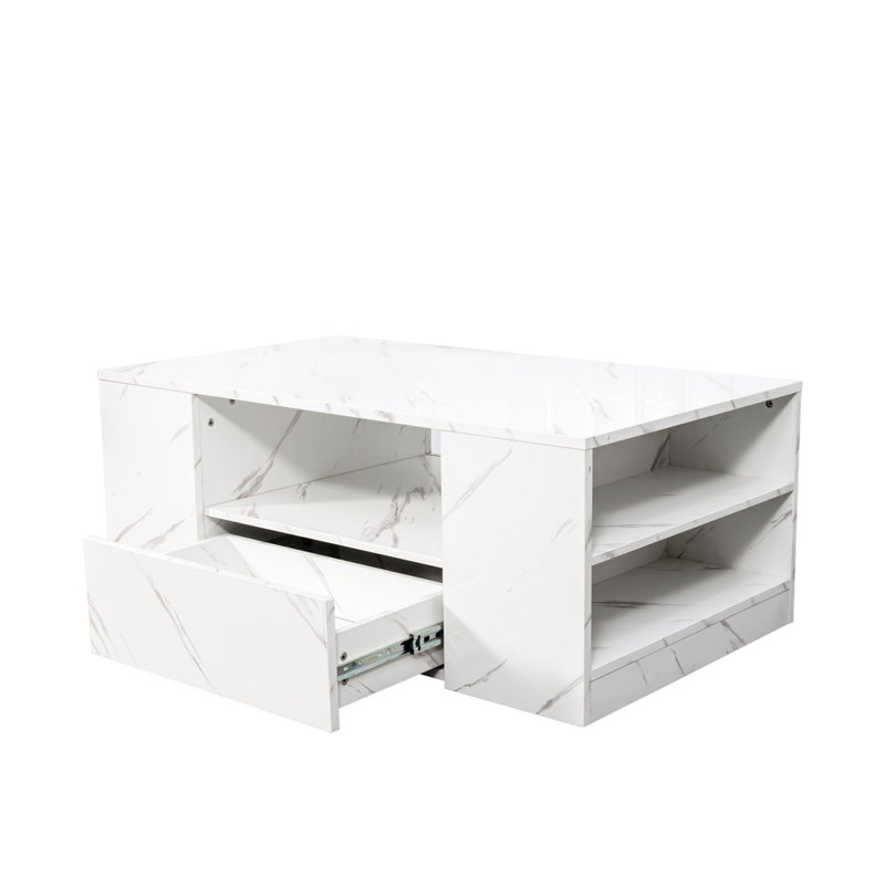 Table basse moderne à DEL avec 2 tiroirs et tablette ouverte, éclairage à télécommande 20 couleurs, table de rangement centrale pour le salon