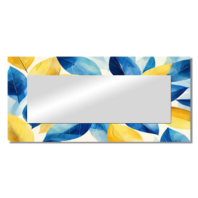 Blue Yellow Digital Leaves I - Floral Mirror Wall Decor - Printed On Metal