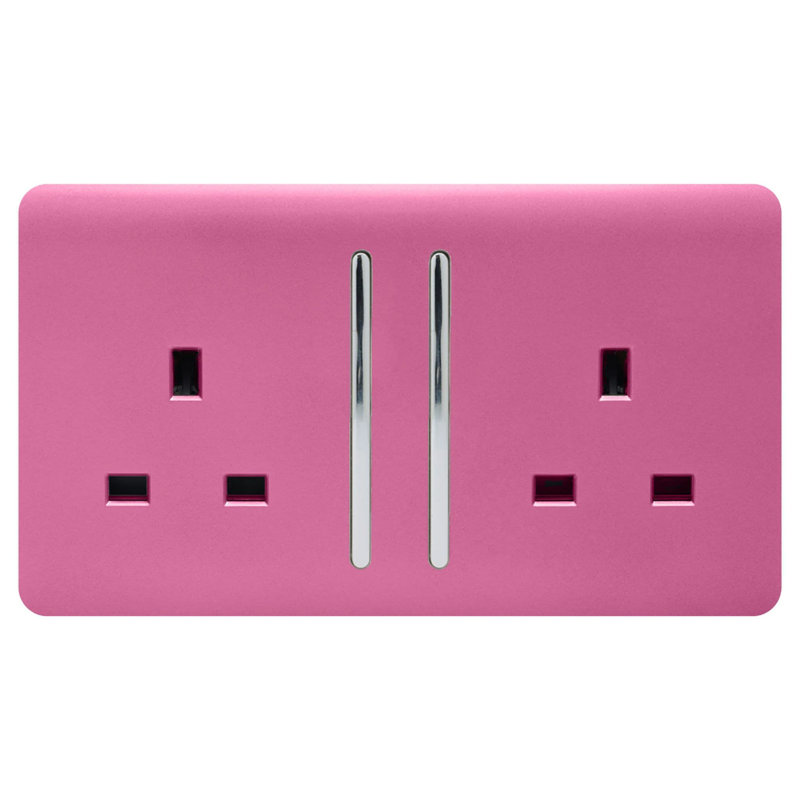 Trendi Switch 2 Gang Long Switched Plug Socket, Pink