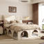 Lit Queen avec rangement, cadre en bois MDF rembourré, lit familial beige moderne-1164272333