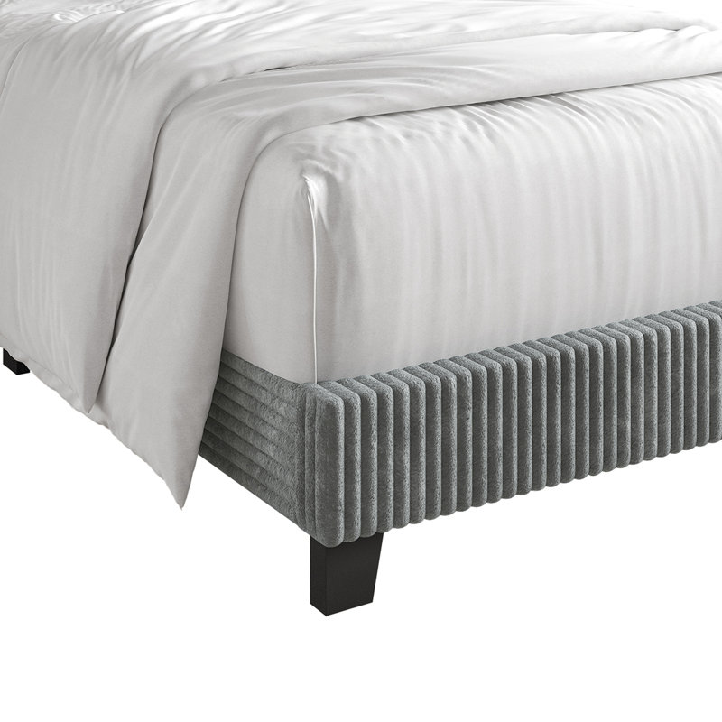 Pravesh Corduroy Upholstered Bed, Twin, Gray