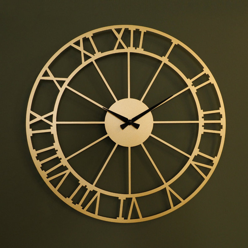 19" Metal Wall Clock with Roman Numerals, Gold