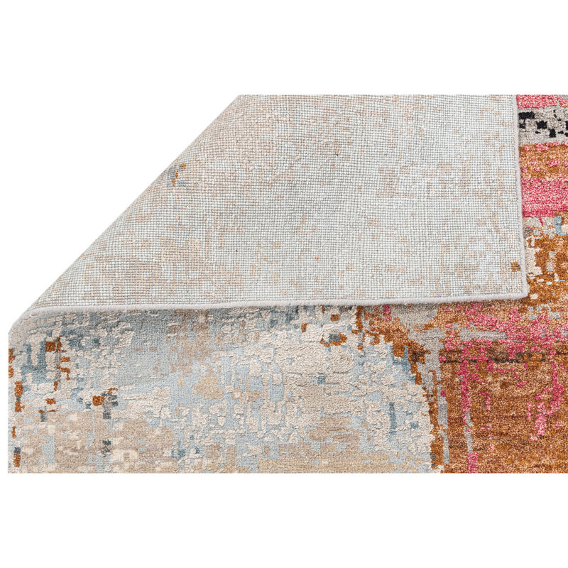 Hand Knotted Abstract Area Rug in Beige/Black/Orange/Red, Rectangle 5' x 8'