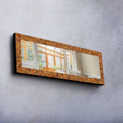 Elegant Decorative Mirror with 100% Pine Wood Frame, 15.7 x 47.2 inches | Real Glass Mirror (Thickness: 0.2 inches) | Stylish Fabric Painting | Ideal for Living Room, Bedroom & Entryway Decor