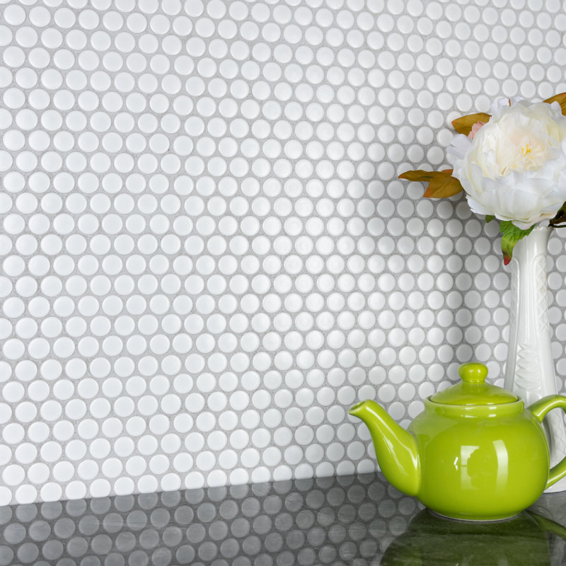 Carreau de mosaïque de mur et de sol en porcelaine 0,74 "x 0,74" Metro Penny, Blanc mat