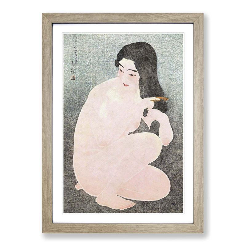 Kamisuki Combing Her Hair by Ito Shinsui - Picture Frame Art Print, Oak Framed, 36cm H x 27cm W x 2cm D