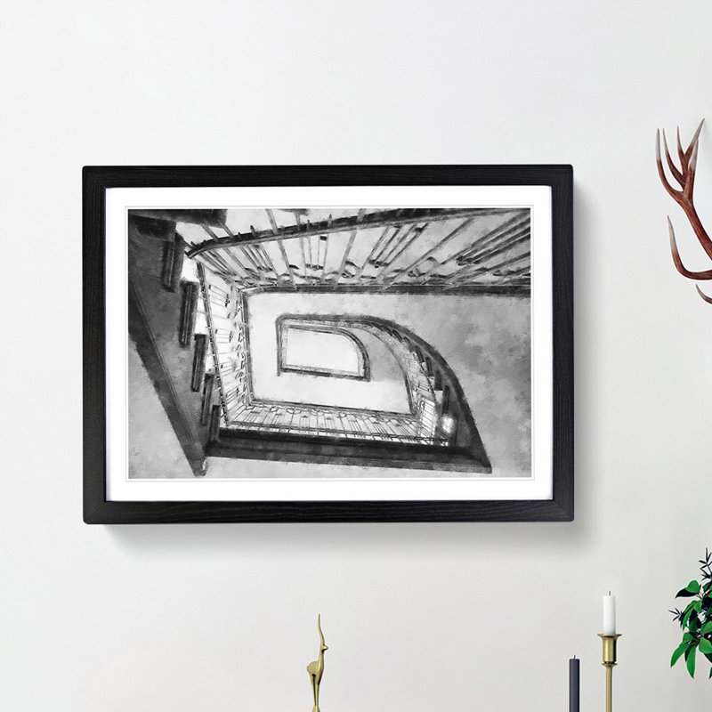 Rectangular Staircase - Framed Print, 45cm H x 63cm W x 2cm D, Black Framed