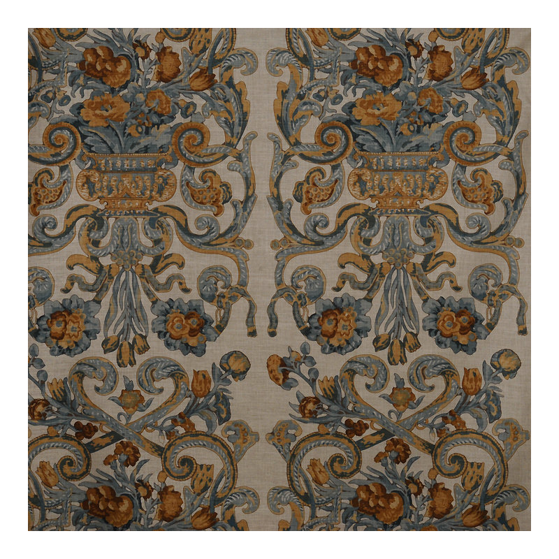 Baroque Floral Canvas Fabric, Multi Blue/Oakwood