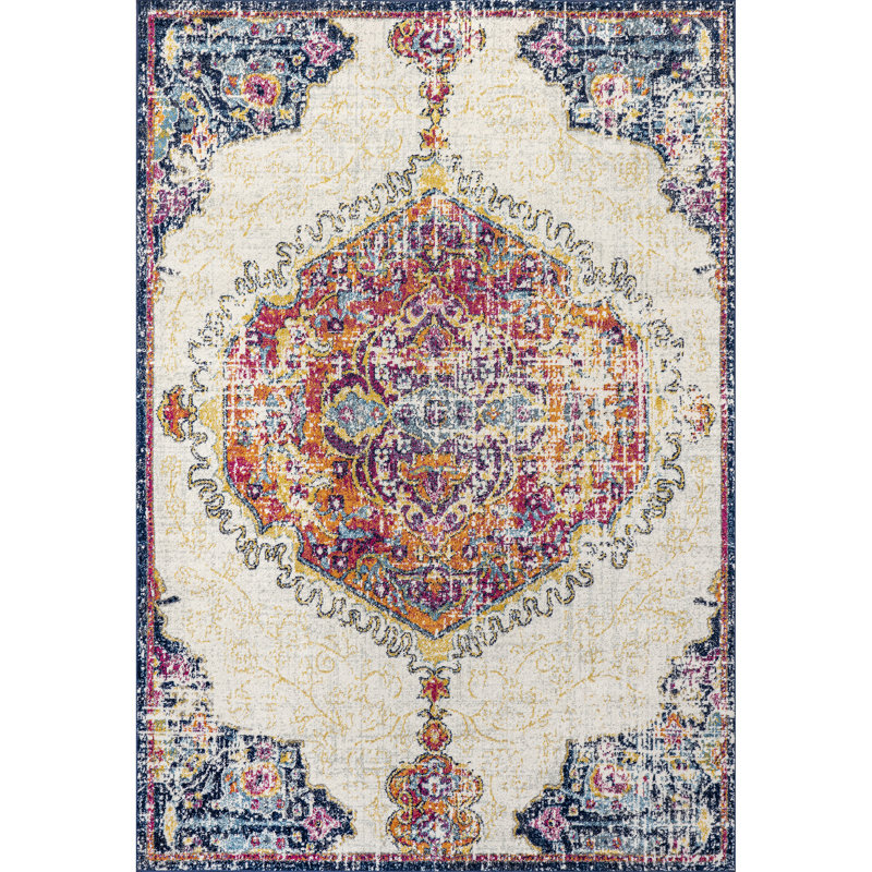 Balster Medallion Area Rug for Living Room Bedroom Dining Room Kitchen, Multicolor/Blue, Rectangle 5' x 7'5"