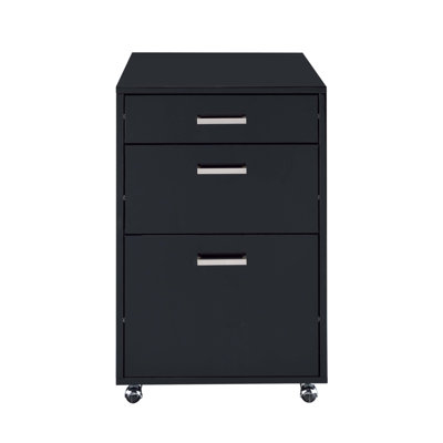 Coleen High Gloss & Chrome Finish 3-Drawer Rectangular File Cabinet with Smooth Gliding Drawers and Caster Wheels for Easy Mobility