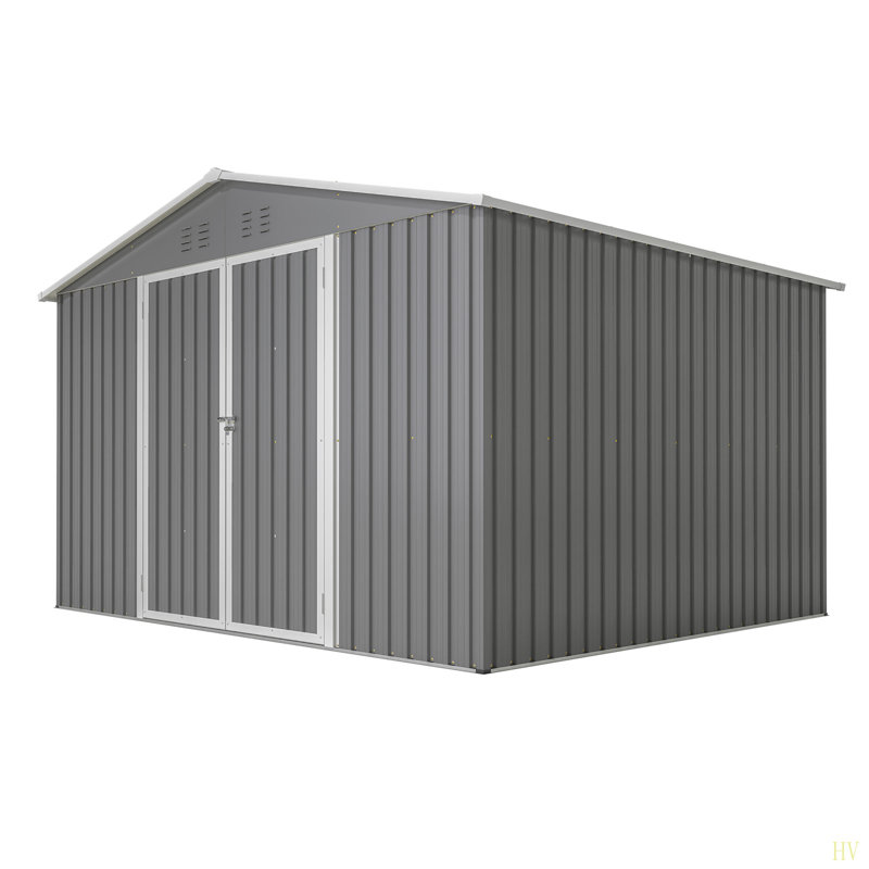 10X8 FT Outdoor Storage Shed, All Weather Metal Sheds Withlockable Doors, Tool Shed For Garden, Patio, Backyard, Lawn, Gray