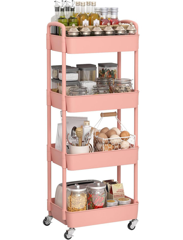 Plastic Rolling Utility Cart with, Pink