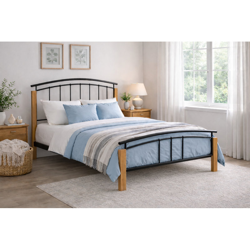 Solid Wood Bed, Black, Double (4'6)
