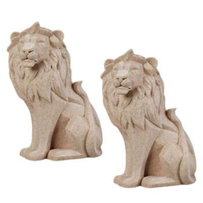 "2-PC Set" ICE ARMOR 8"H Sandstone Lion Sitting Figurine Statue Sculpture Ornament Decoration Home/Room Decor and Perfect Gift Ideas for Housewarming, Holidays and Birthdays Great Collectible Addition