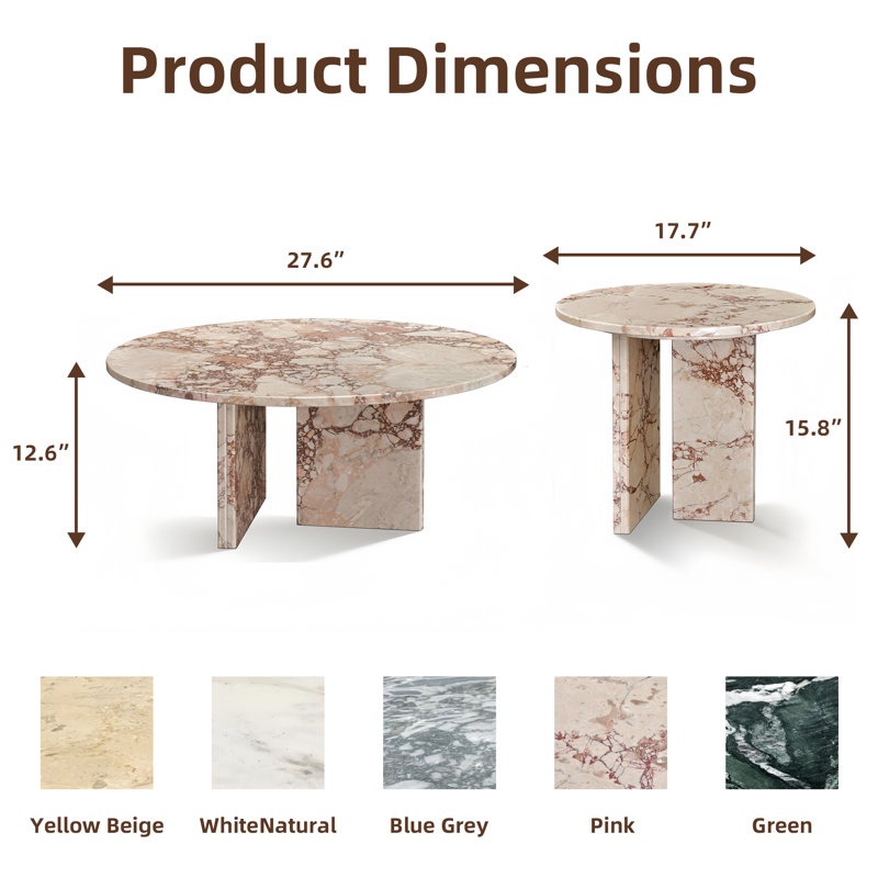 Table basse ronde en marbre 2 pièces pour salon, Pink