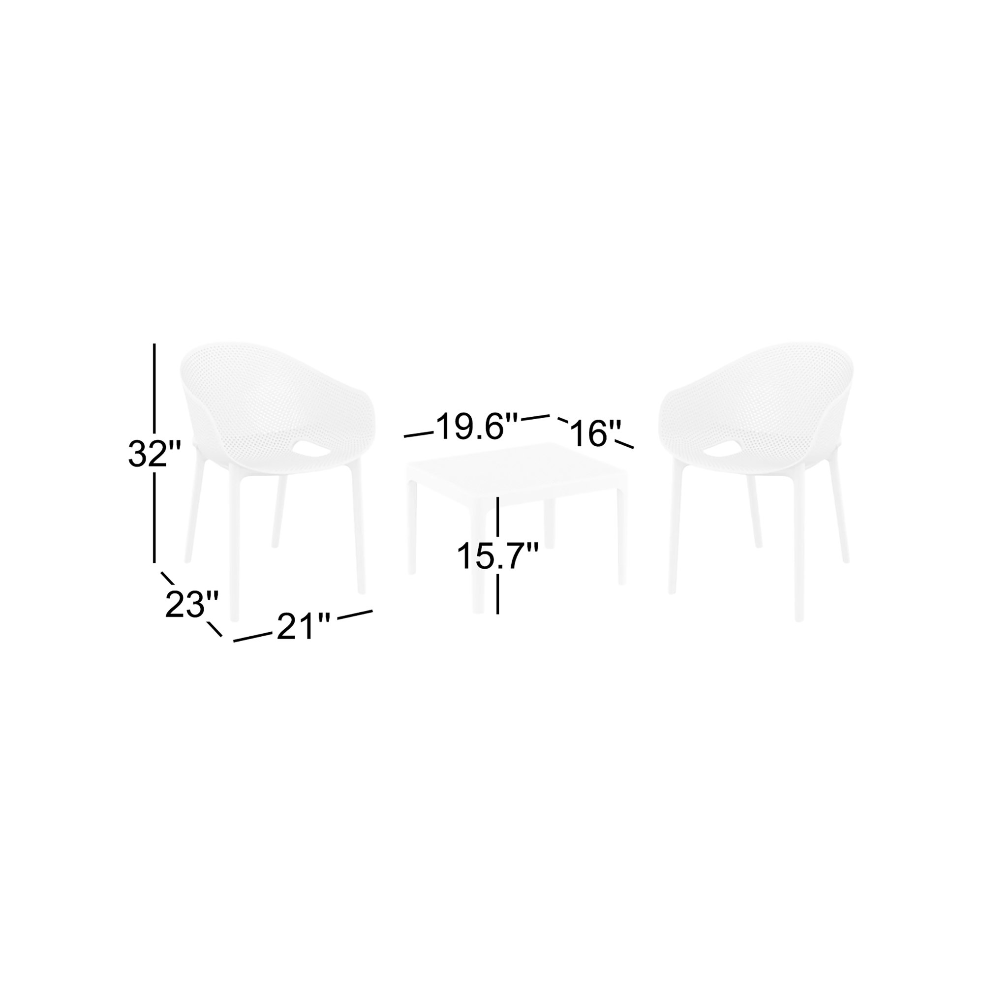 Farrah Sky Armchair 2 Person Seating Set, White