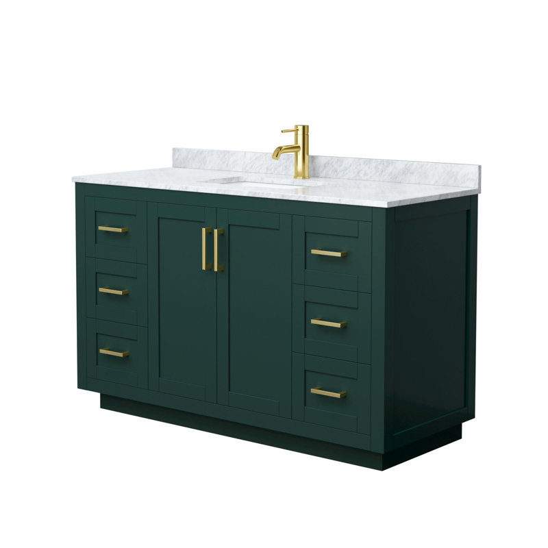 Ensemble de meuble-lavabo simple 54 po avec plateau en marbre Miranda, Vert, Doré