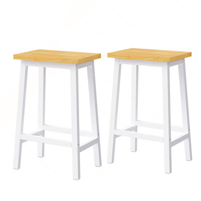 Tabourets de bar en bois massif (pas cher en fer), ensemble de 2 chaises de bar de 25,6 po de hauteur, tabourets de comptoir de cuisine avec repose-pieds, tabourets de ferme pour la salle à manger, cuisine, comptoir, blanc